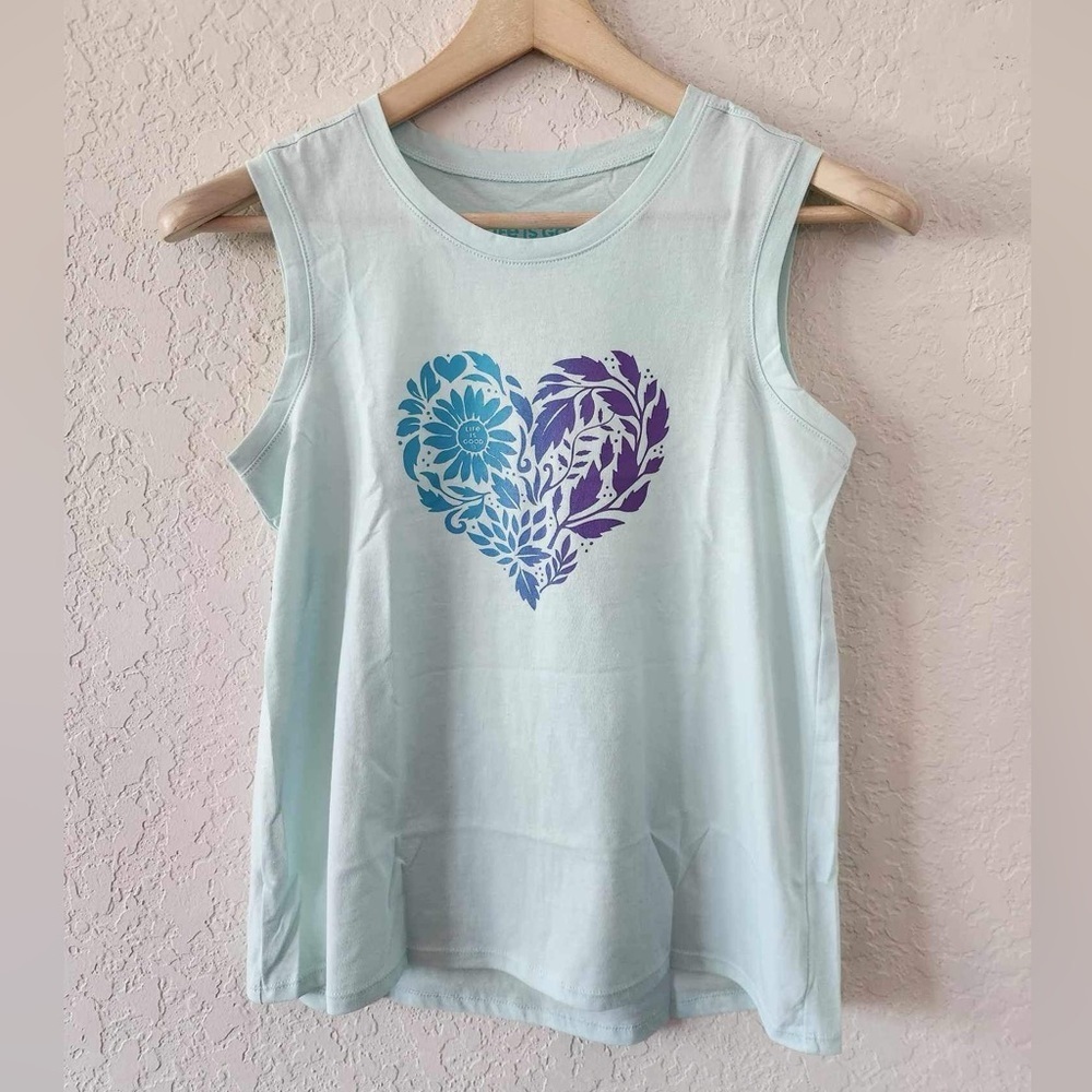 Life is Good Women’s Blue Sleeveless Heart Tee Size‎ XS